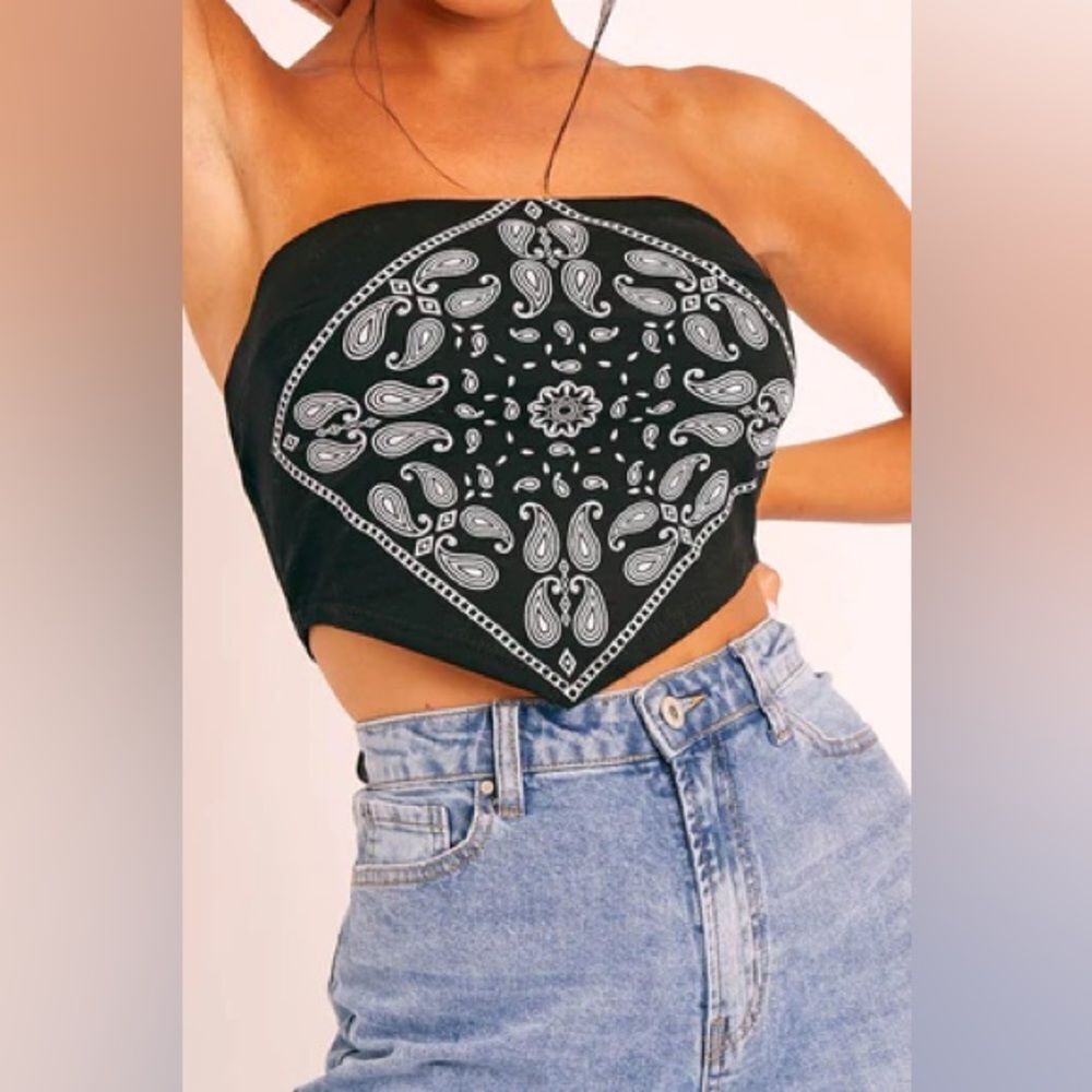 Fashion Nova Black Bandana Print Tube Top